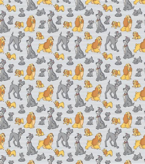 Disney Lady and The Tramp Love Over Time Packed Cotton Fabric